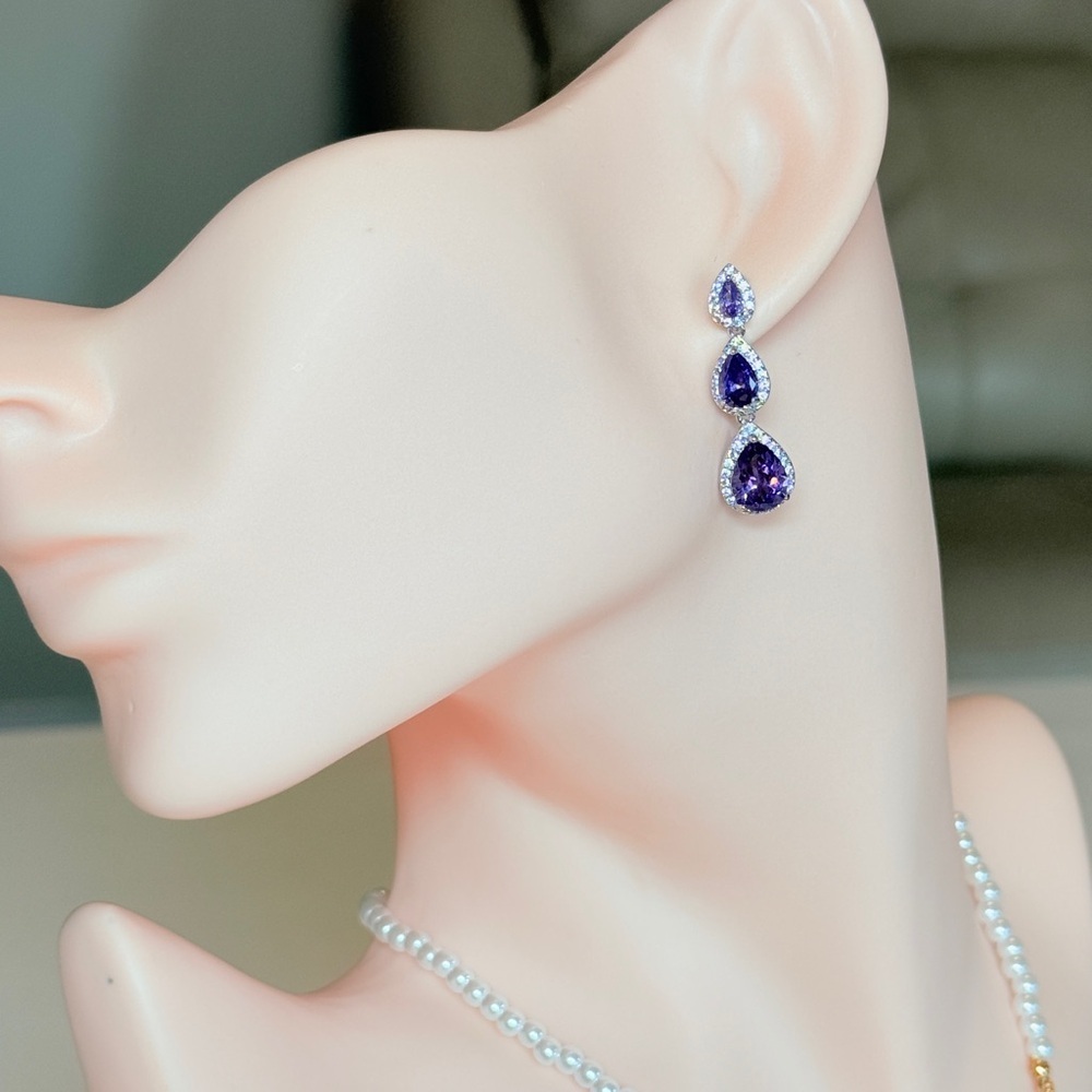 Classic Purple Drop Earrings With Cubic Zirconia